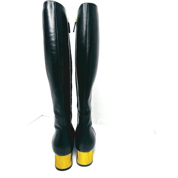 Gucci Black Calfskin Leather Knee-High Boots w Crystal Embellished Heels EU 36.5 - Picture 5 of 16